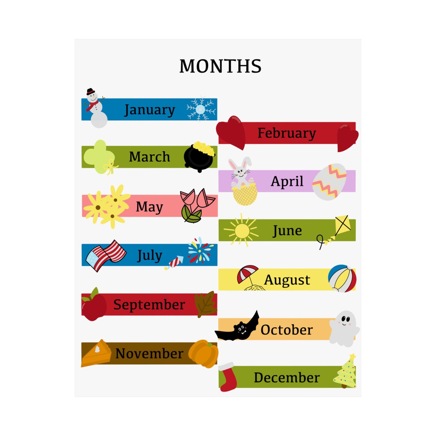Months of the Year Poster Printable | Preschool Calendar Chart | Learning Months Wall Art | Classroom Educational Print