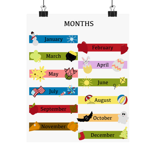 Months of the Year Poster Printable | Preschool Calendar Chart | Learning Months Wall Art | Classroom Educational Print