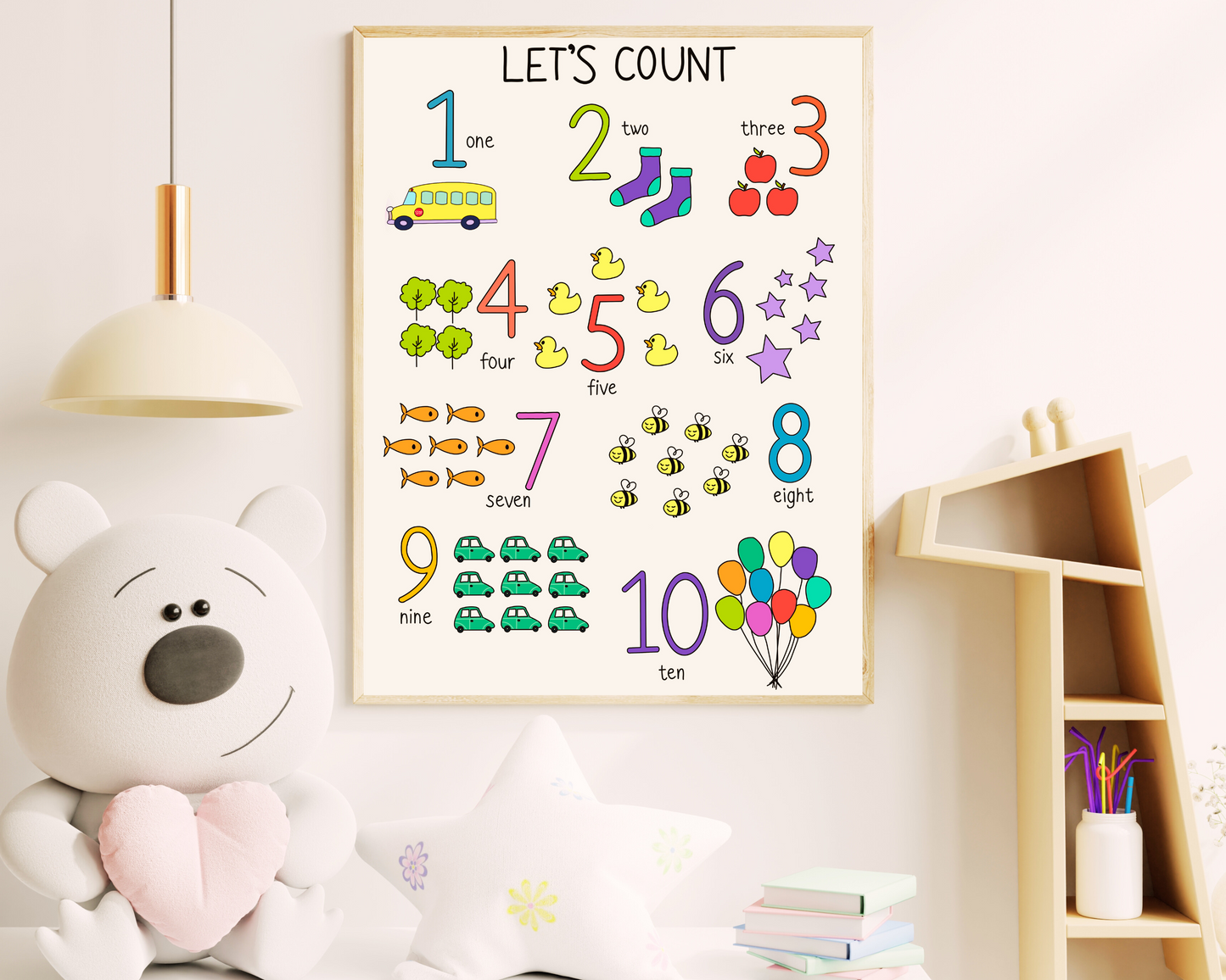 Educational Counting Poster, Kids Learning Wall Art, Classroom Decor, Nursery Print, Childrens Room Decoration