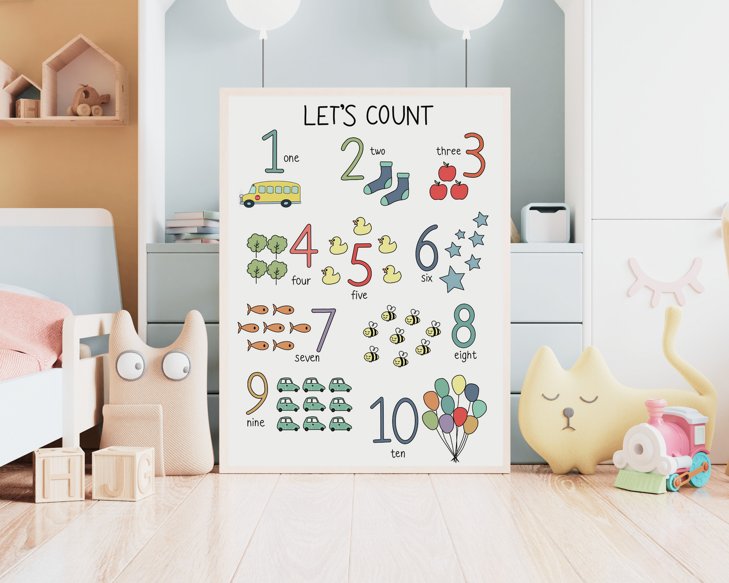 Educational Counting Poster, Kids Learning Wall Art, Classroom Decor, Nursery Print, Childrens Room Decoration