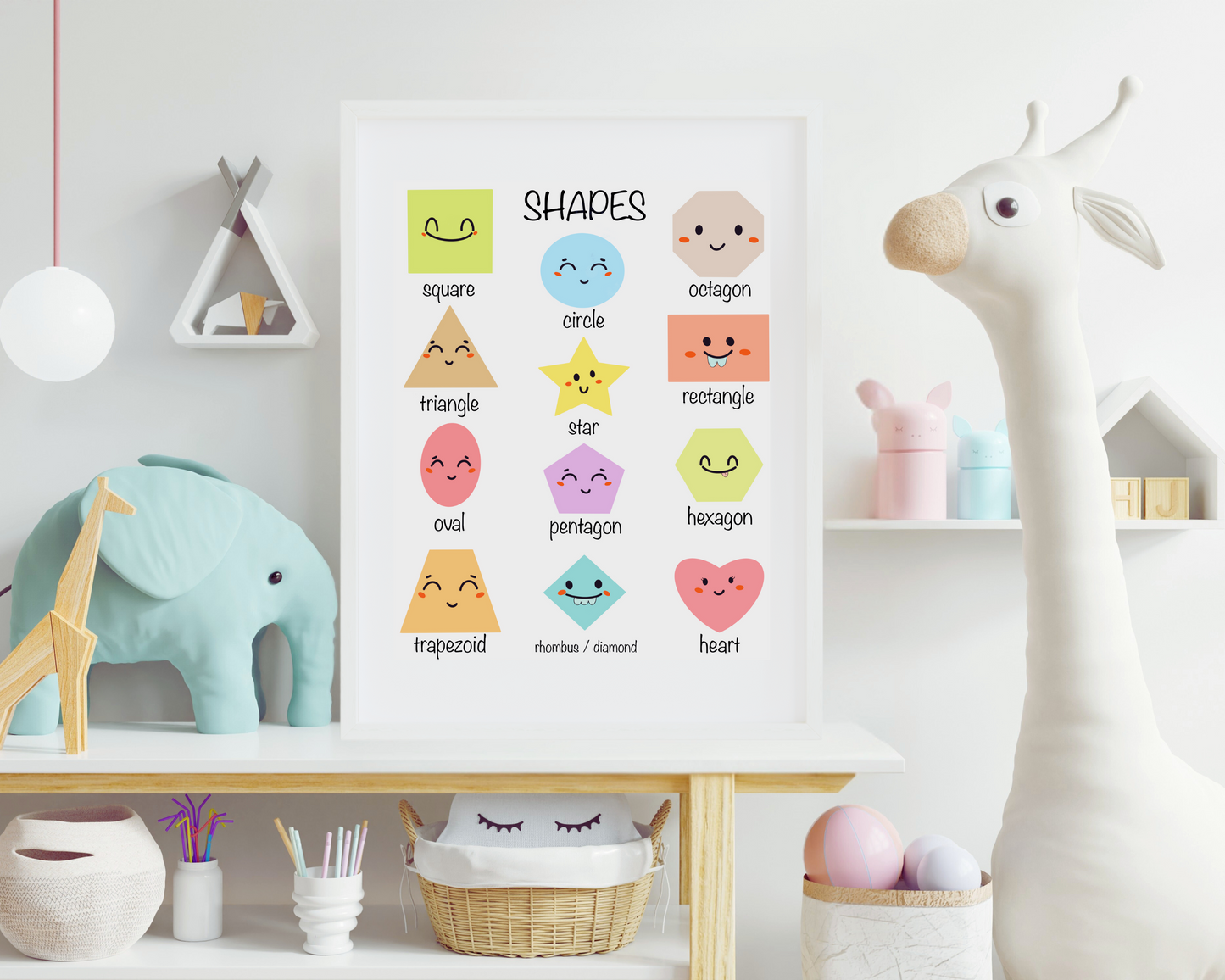 Toddler Shapes Learning Poster Educational Wall Art for Kids Shape Recognition Preschool Nursery Decor