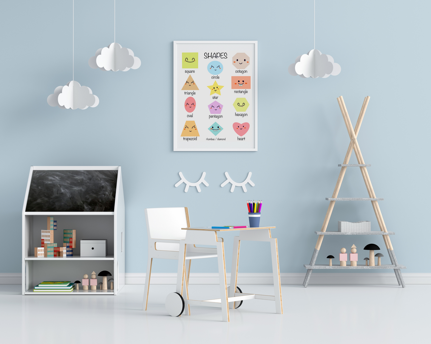 Toddler Shapes Learning Poster Educational Wall Art for Kids Shape Recognition Preschool Nursery Decor