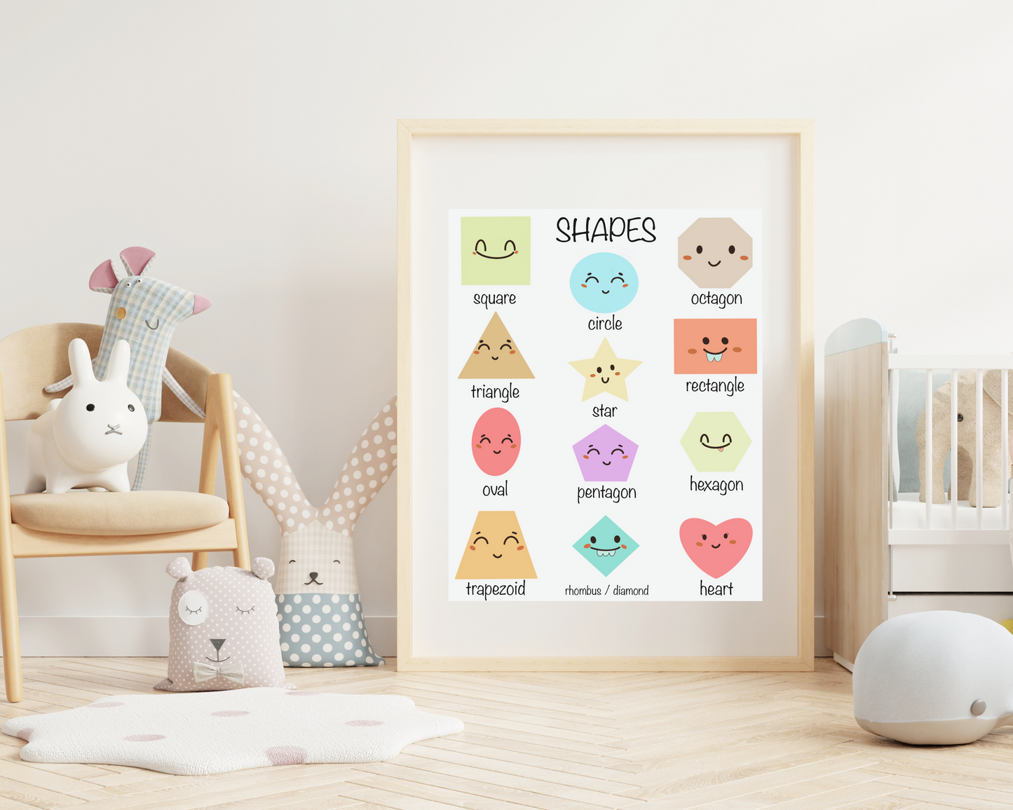 Toddler Shapes Learning Poster Educational Wall Art for Kids Shape Recognition Preschool Nursery Decor