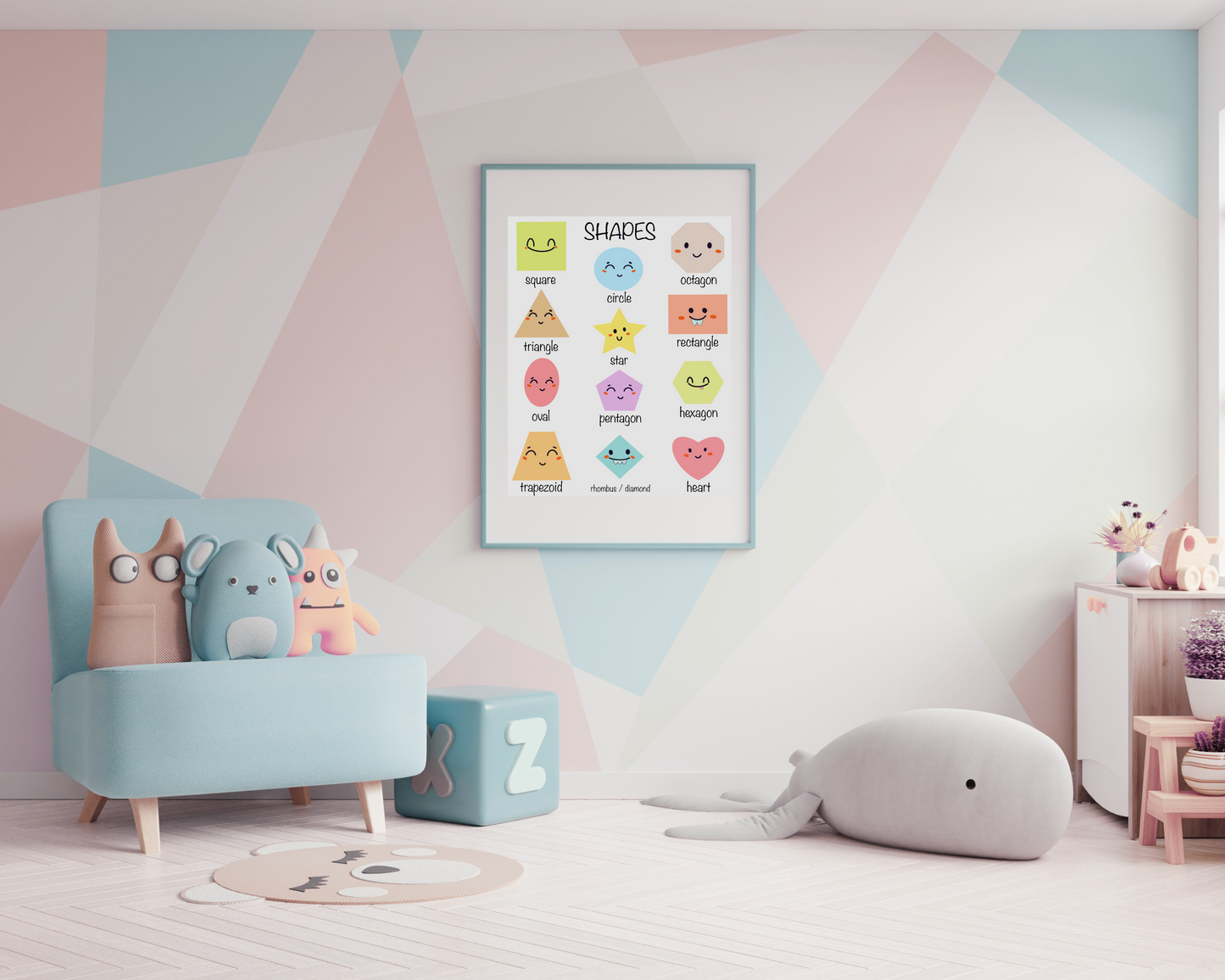 Toddler Shapes Learning Poster Educational Wall Art for Kids Shape Recognition Preschool Nursery Decor