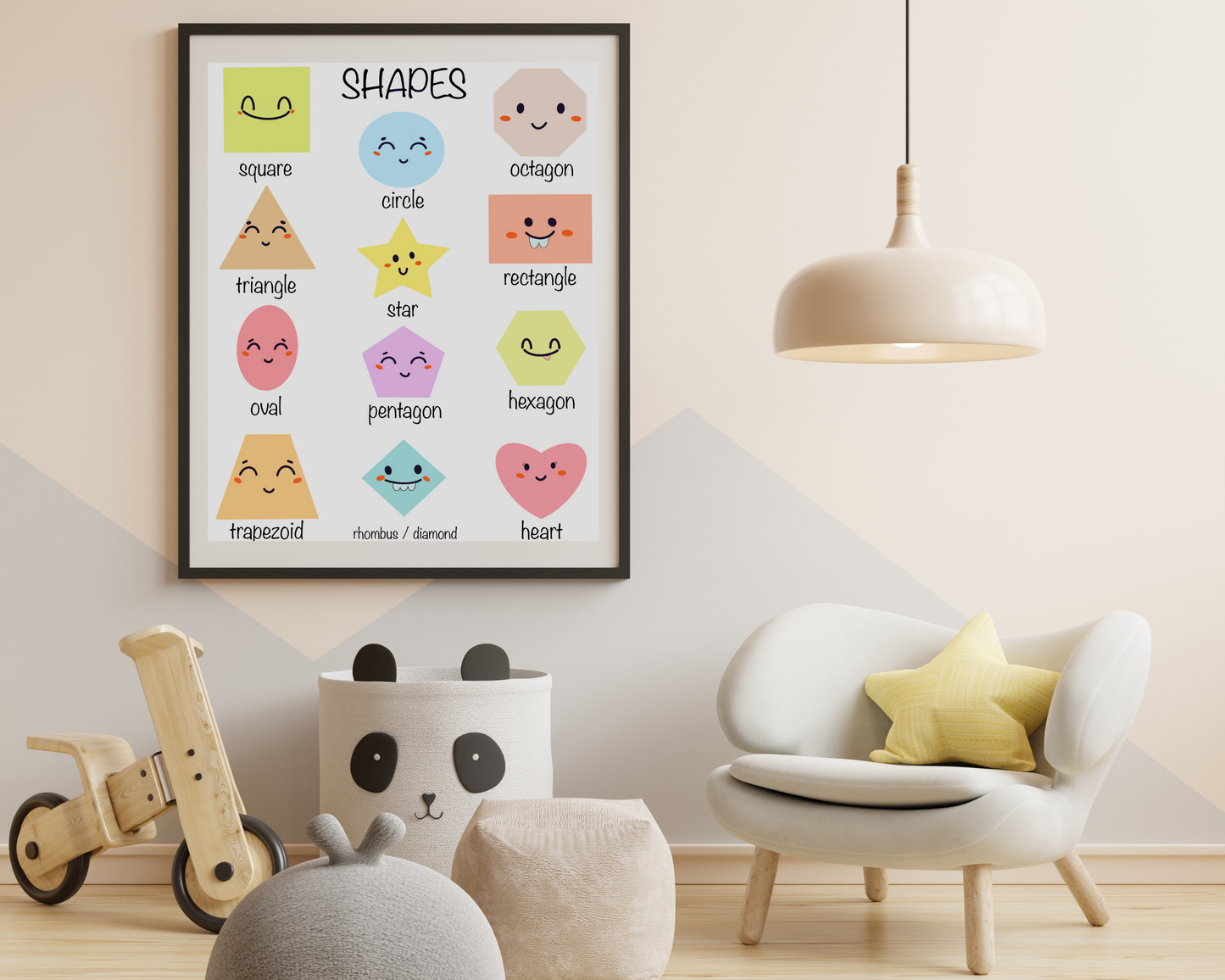 Toddler Shapes Learning Poster Educational Wall Art for Kids Shape Recognition Preschool Nursery Decor