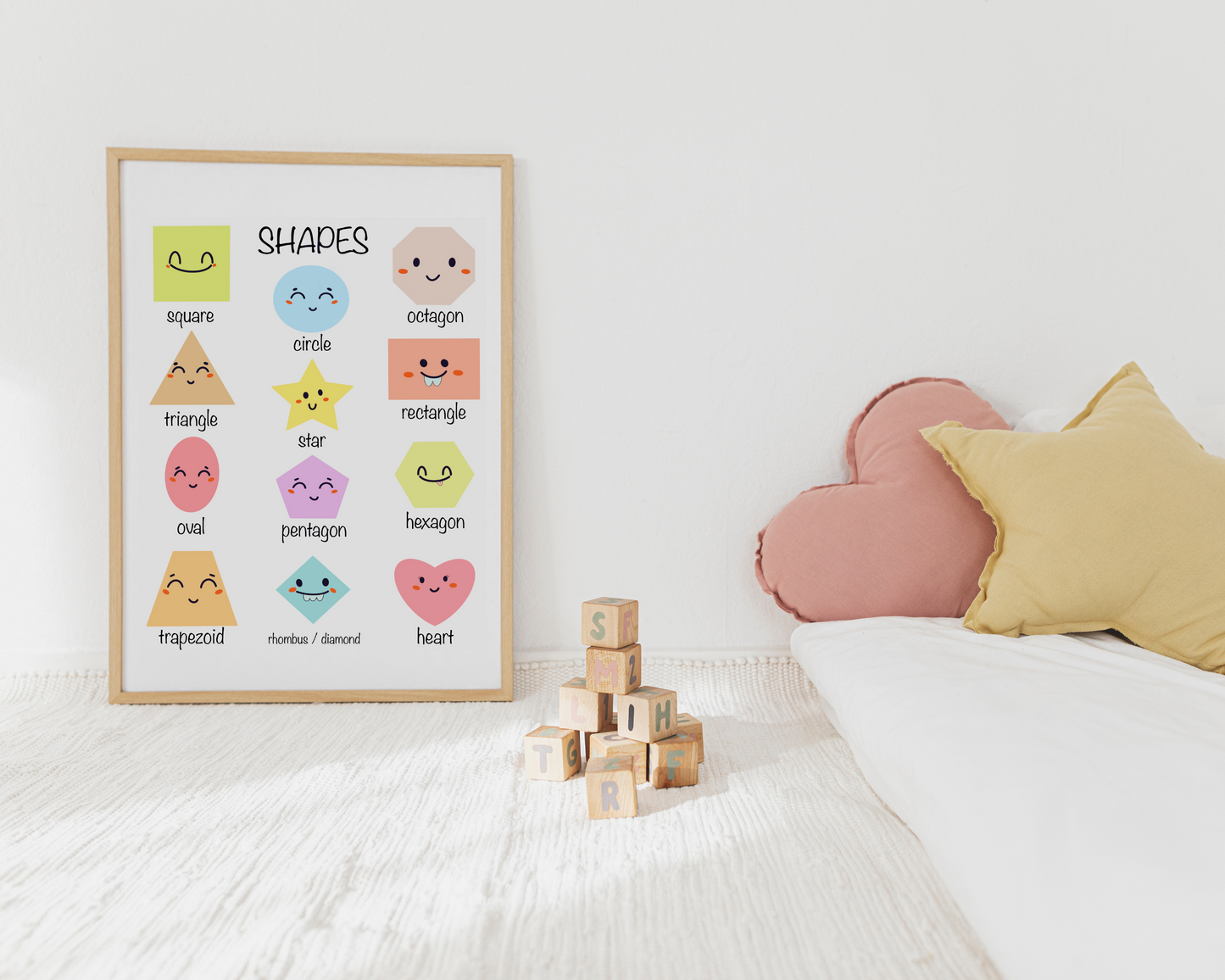 Toddler Shapes Learning Poster Educational Wall Art for Kids Shape Recognition Preschool Nursery Decor