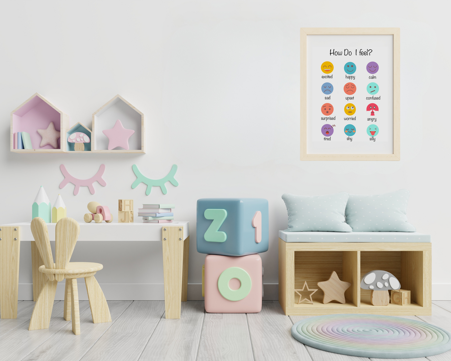 Toddler Emotions Learning Poster Educational Wall Art for Kids Feelings Recognition Preschool Nursery Decor