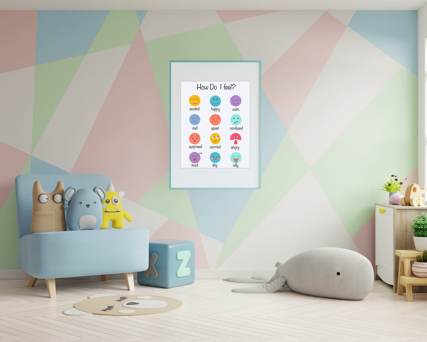 Toddler Emotions Learning Poster Educational Wall Art for Kids Feelings Recognition Preschool Nursery Decor