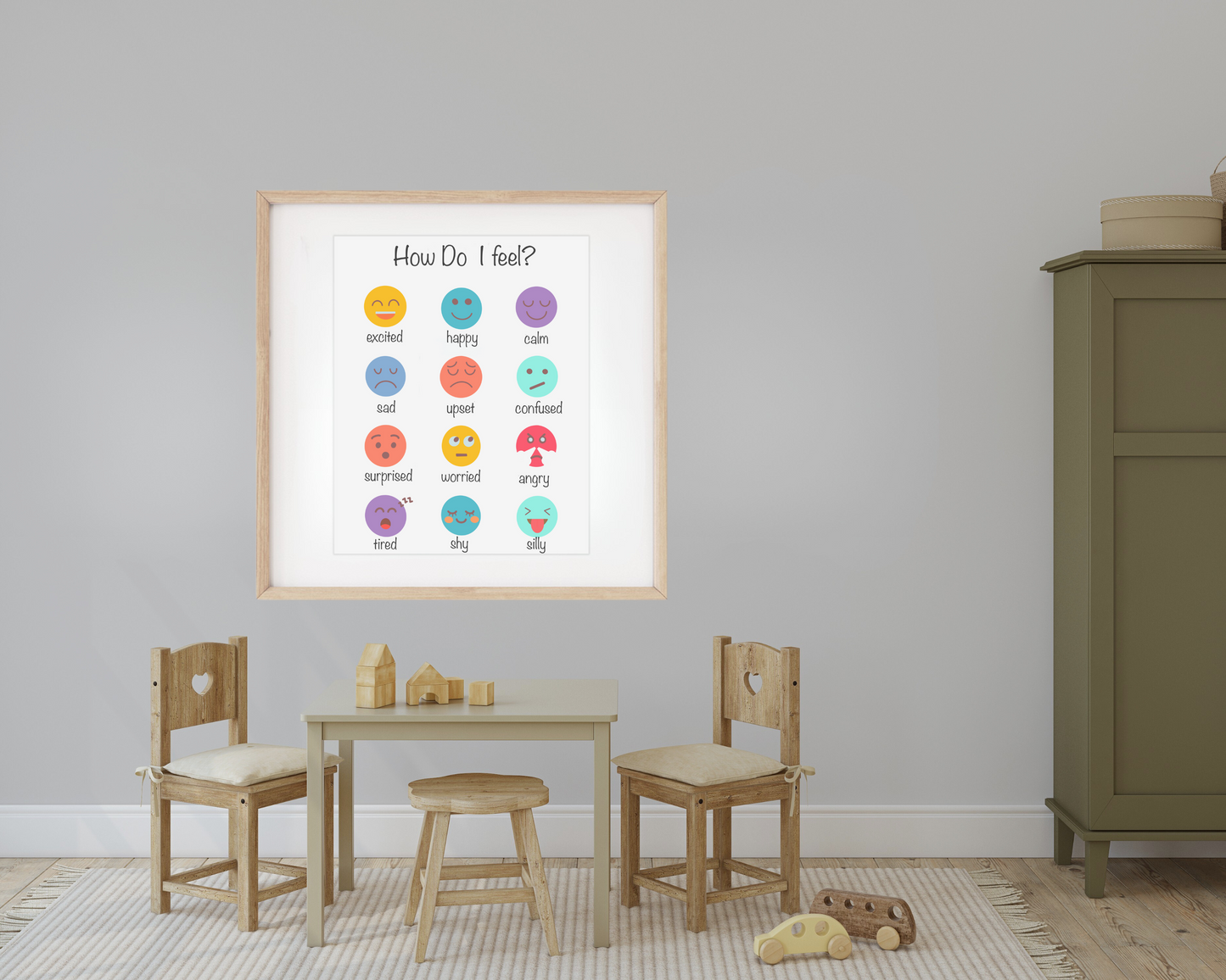 Toddler Emotions Learning Poster Educational Wall Art for Kids Feelings Recognition Preschool Nursery Decor