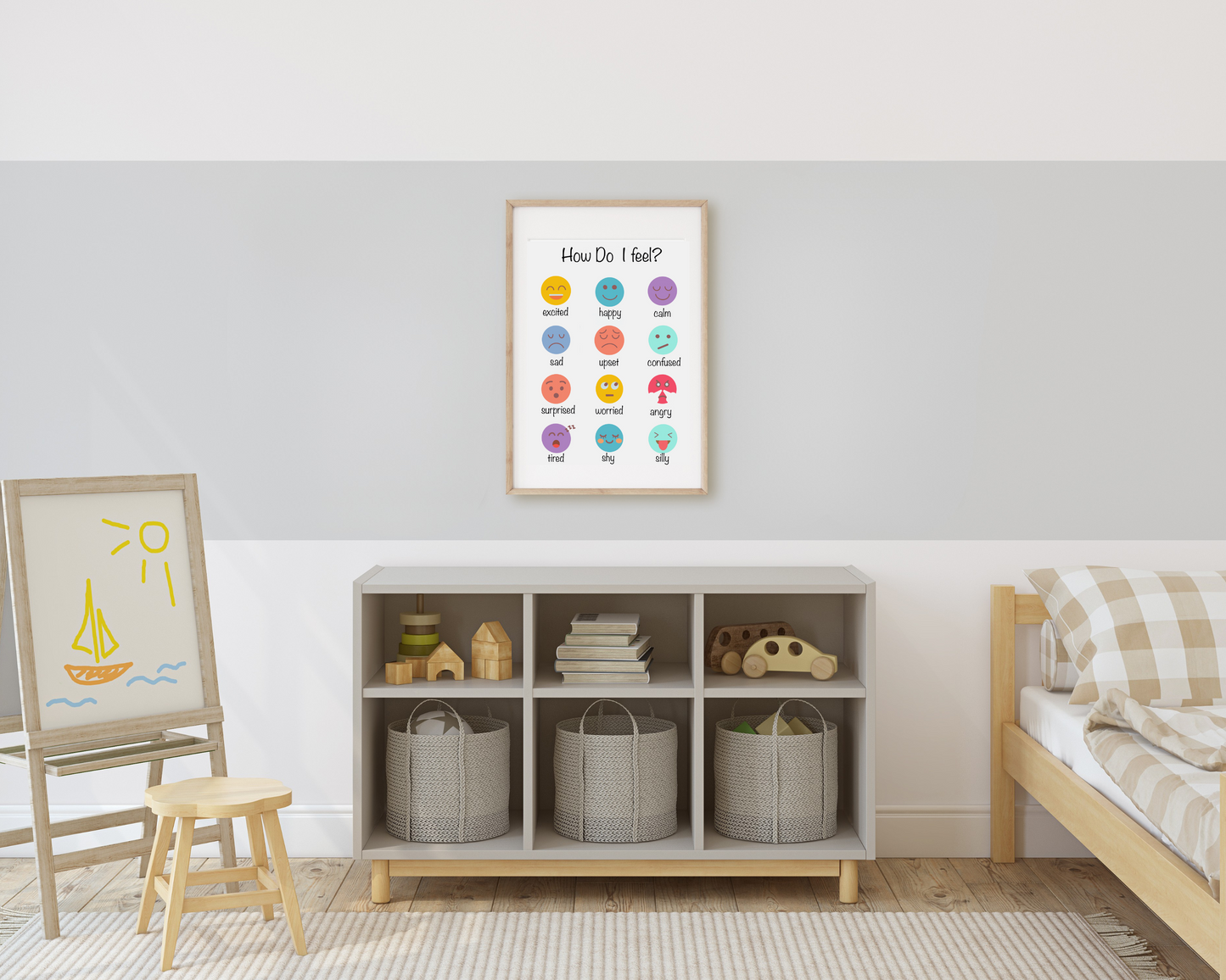 Toddler Emotions Learning Poster Educational Wall Art for Kids Feelings Recognition Preschool Nursery Decor