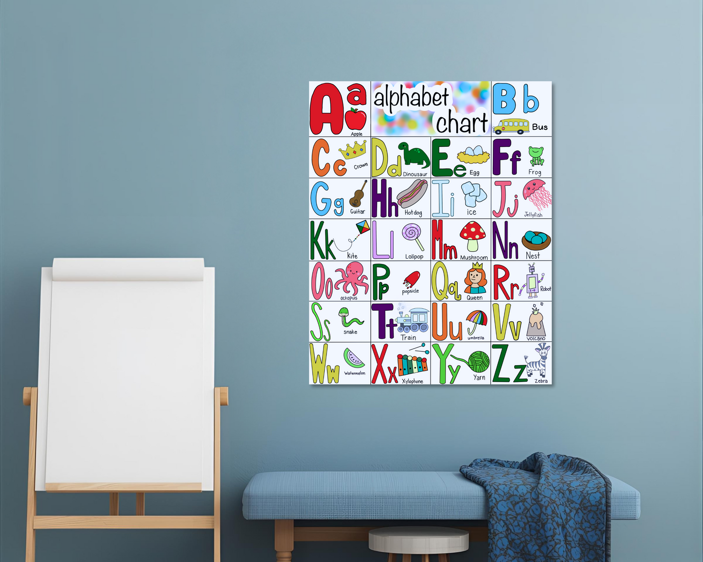 Toddler Alphabet Learning Poster Educational Wall Art for Kids ABC Recognition Preschool Nursery Decor