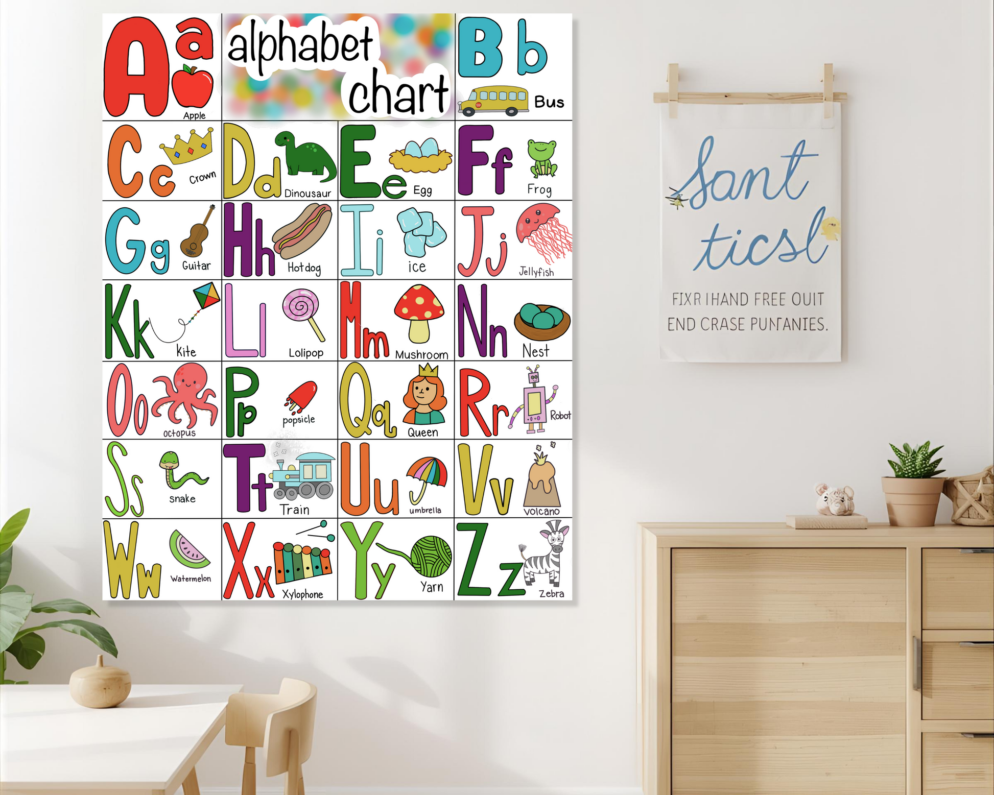 Toddler Alphabet Learning Poster Educational Wall Art for Kids ABC Recognition Preschool Nursery Decor