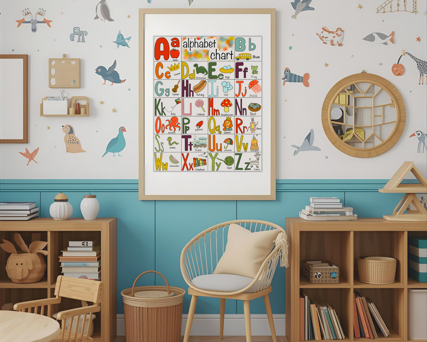 Toddler Alphabet Learning Poster Educational Wall Art for Kids ABC Recognition Preschool Nursery Decor