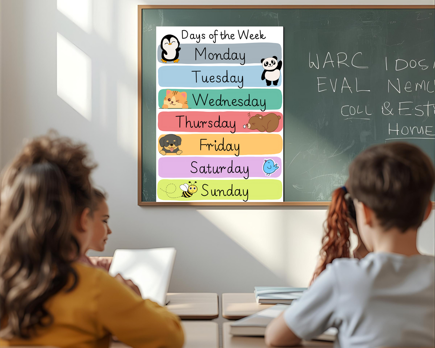 Days of the Week Toddler Educational Poster Colorful Learning Wall Art for Kids Perfect for Playrooms Classrooms and Nurseries