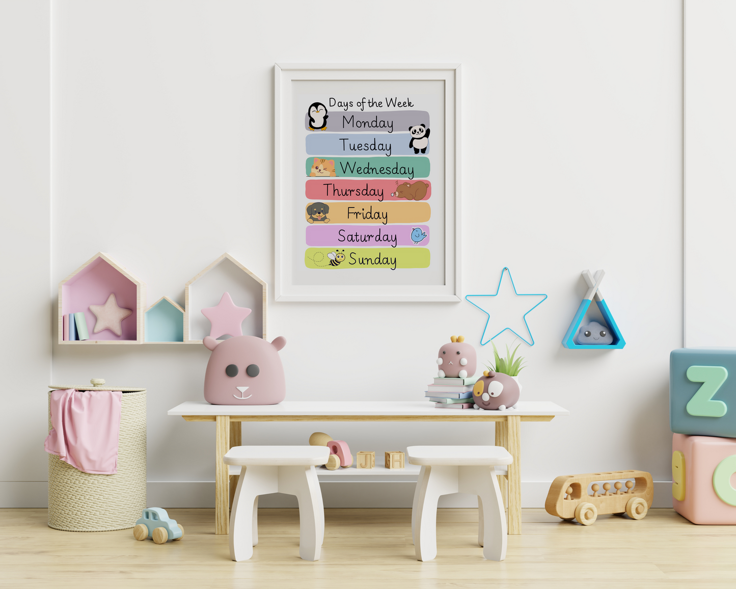 Days of the Week Toddler Educational Poster Colorful Learning Wall Art for Kids Perfect for Playrooms Classrooms and Nurseries