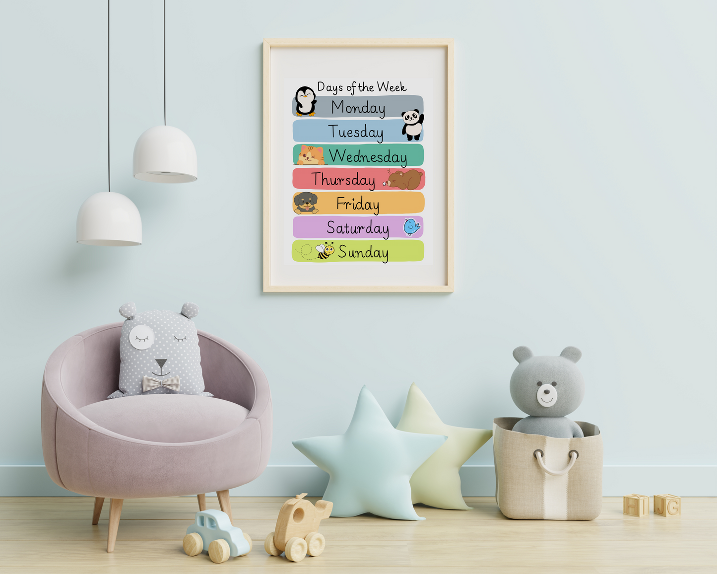 Days of the Week Toddler Educational Poster Colorful Learning Wall Art for Kids Perfect for Playrooms Classrooms and Nurseries