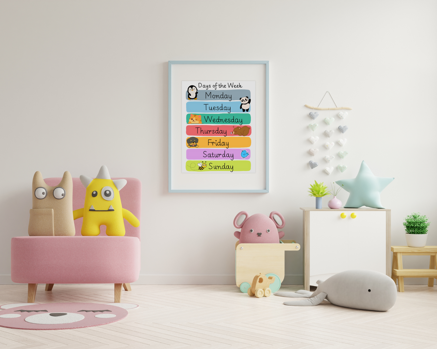 Days of the Week Toddler Educational Poster Colorful Learning Wall Art for Kids Perfect for Playrooms Classrooms and Nurseries