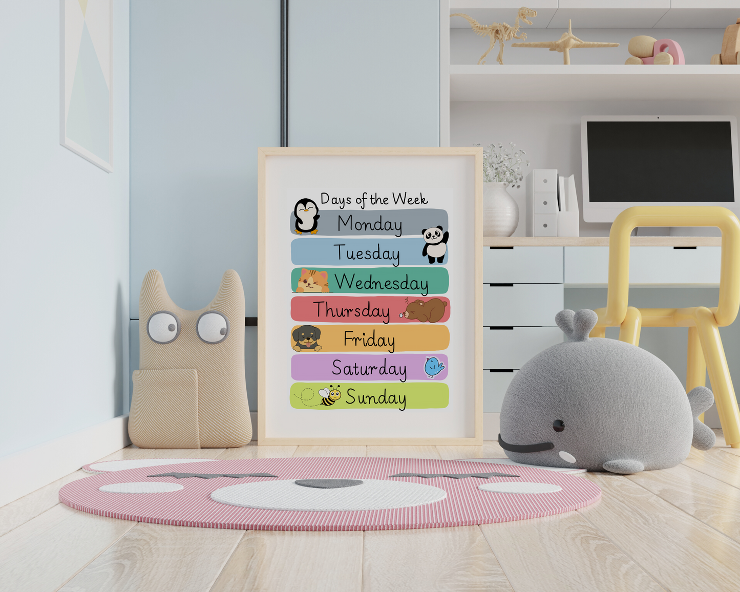 Days of the Week Toddler Educational Poster Colorful Learning Wall Art for Kids Perfect for Playrooms Classrooms and Nurseries