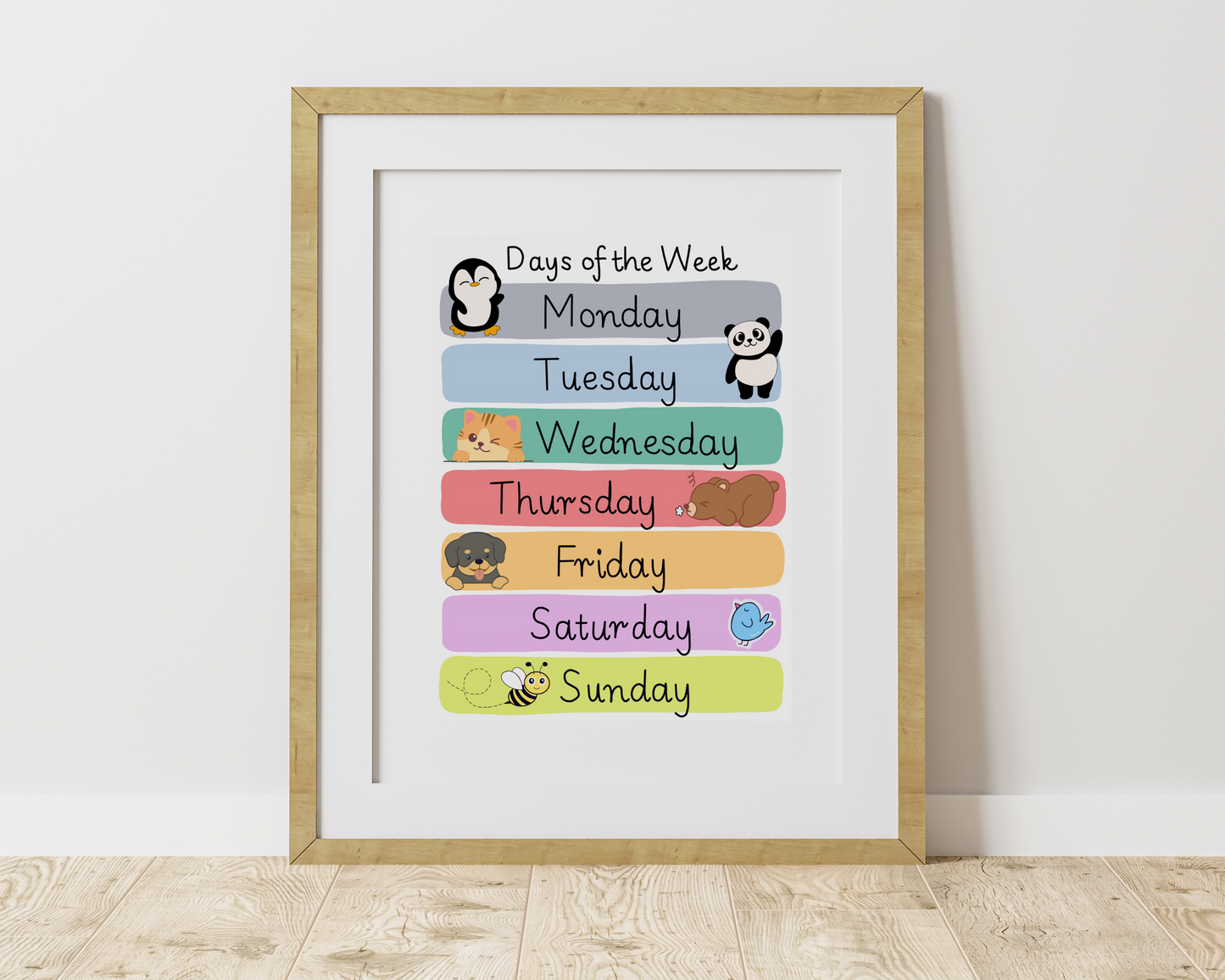 Days of the Week Toddler Educational Poster Colorful Learning Wall Art for Kids Perfect for Playrooms Classrooms and Nurseries
