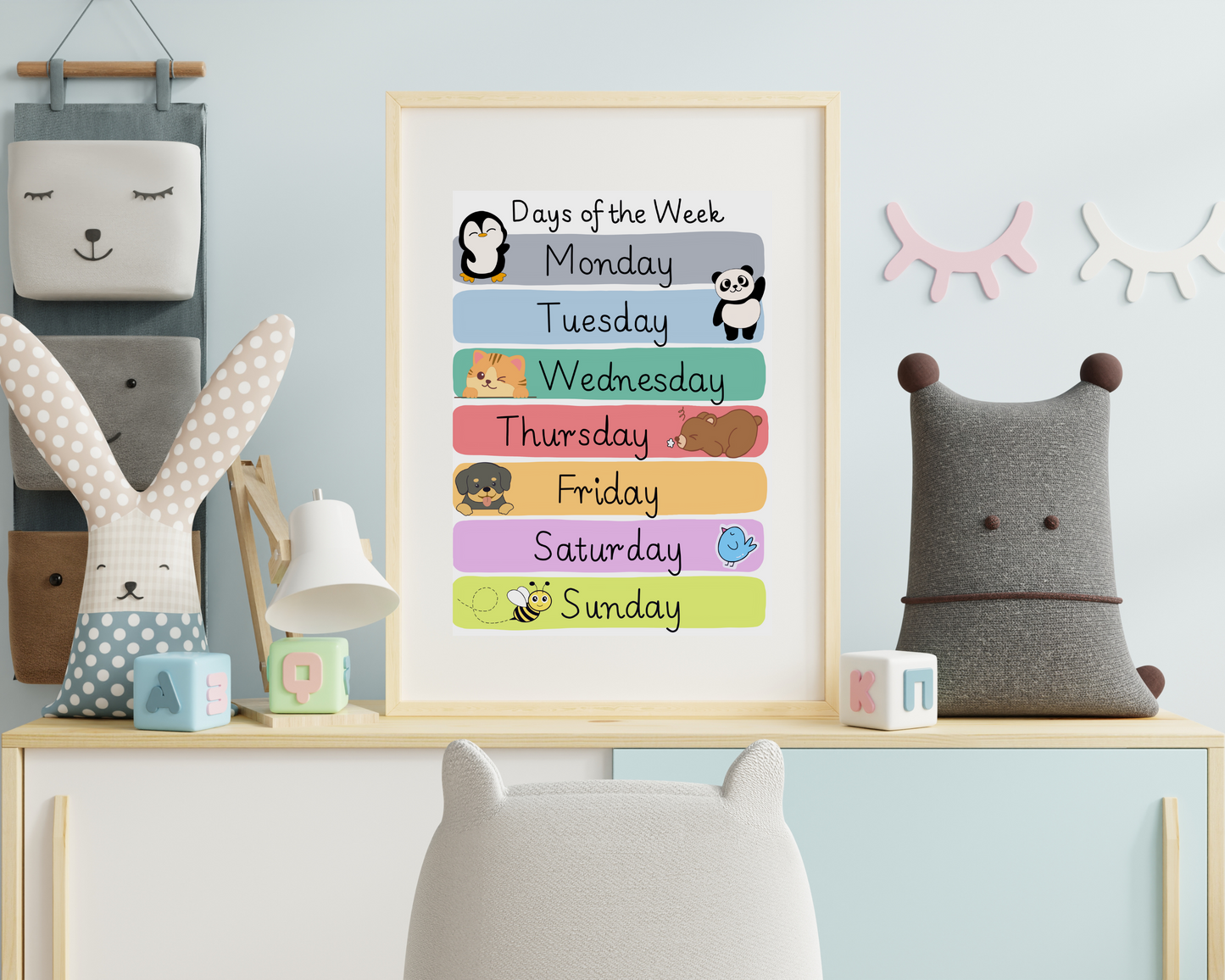 Days of the Week Toddler Educational Poster Colorful Learning Wall Art for Kids Perfect for Playrooms Classrooms and Nurseries