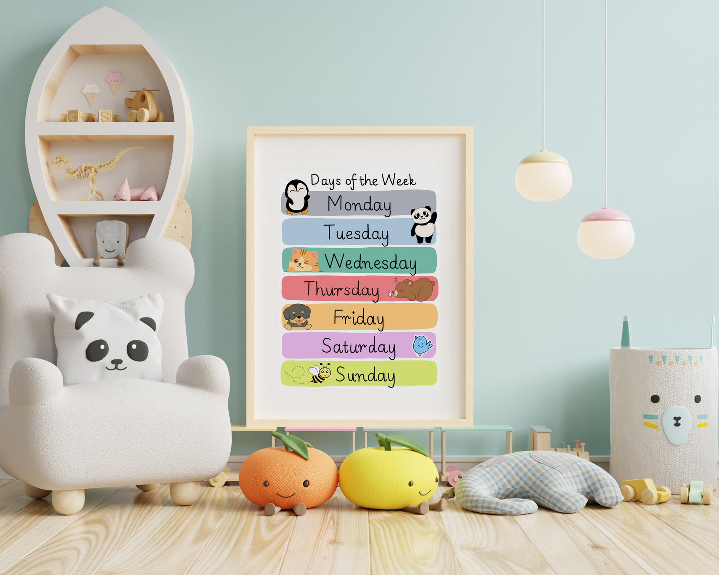 Days of the Week Toddler Educational Poster Colorful Learning Wall Art for Kids Perfect for Playrooms Classrooms and Nurseries