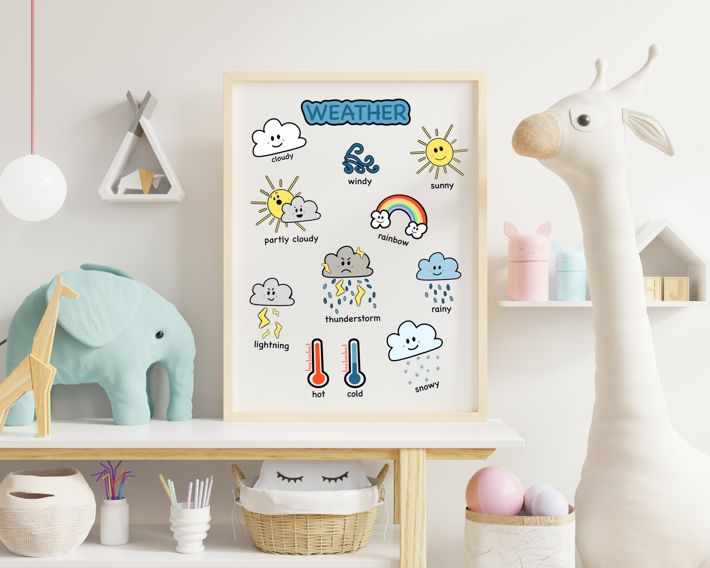Weather Learning Poster for Toddlers Educational Wall Art Montessori Classroom Decor Preschool Weather Chart for Kids Room