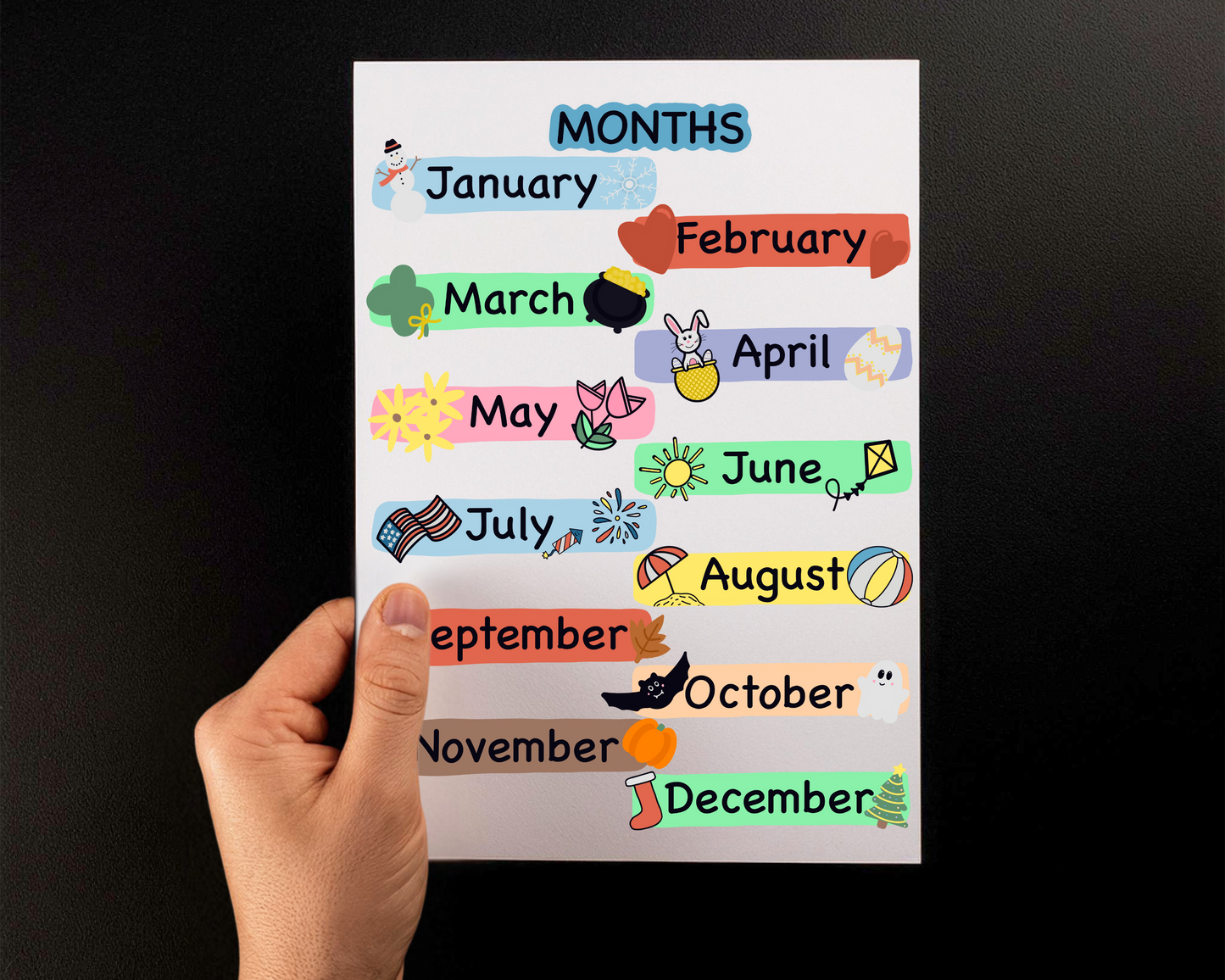 Months of the Year Poster for Toddlers Educational Wall Art for Kids Preschool and Classroom Decor