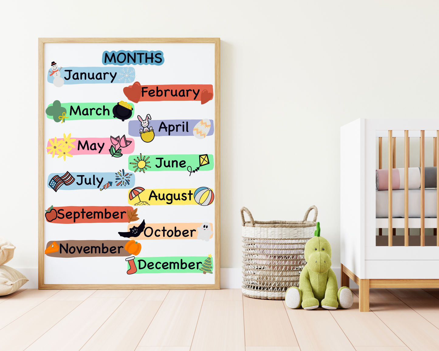 Months of the Year Poster for Toddlers Educational Wall Art for Kids Preschool and Classroom Decor