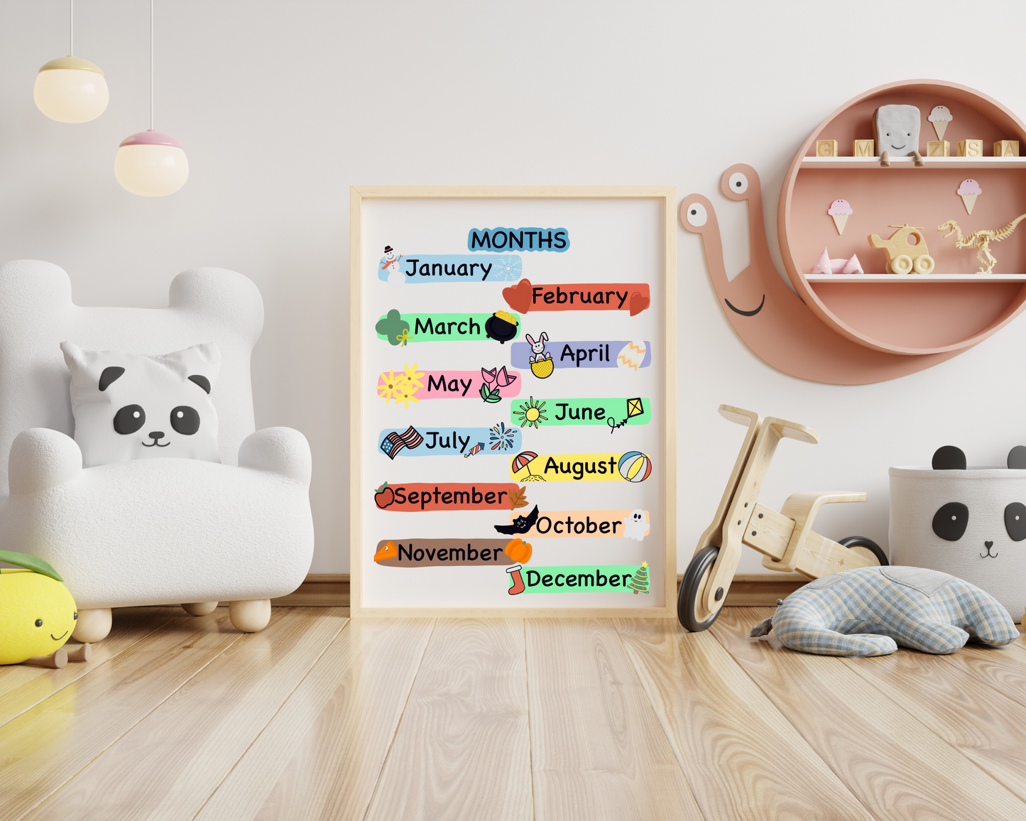 Months of the Year Poster for Toddlers Educational Wall Art for Kids Preschool and Classroom Decor