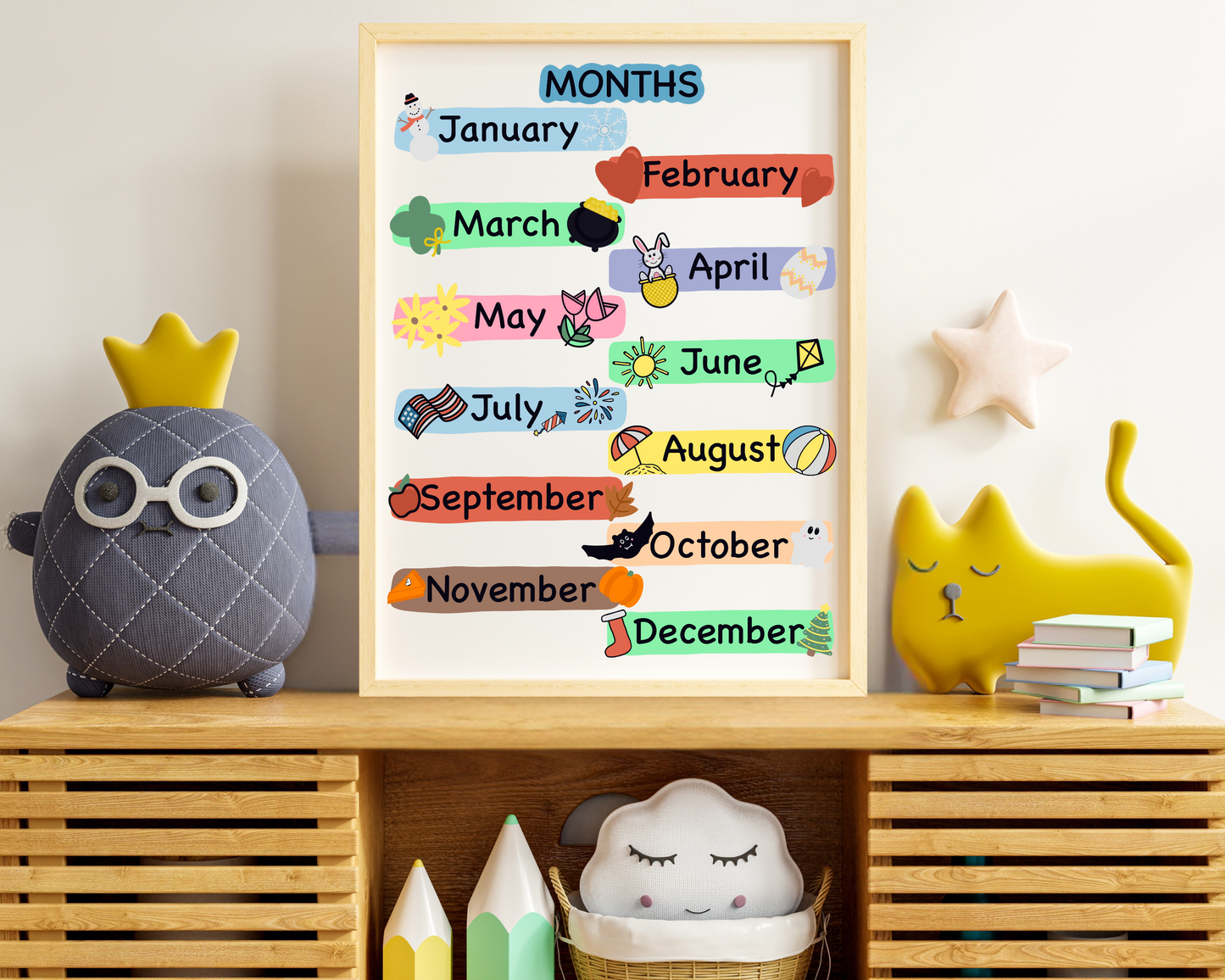 Months of the Year Poster for Toddlers Educational Wall Art for Kids Preschool and Classroom Decor