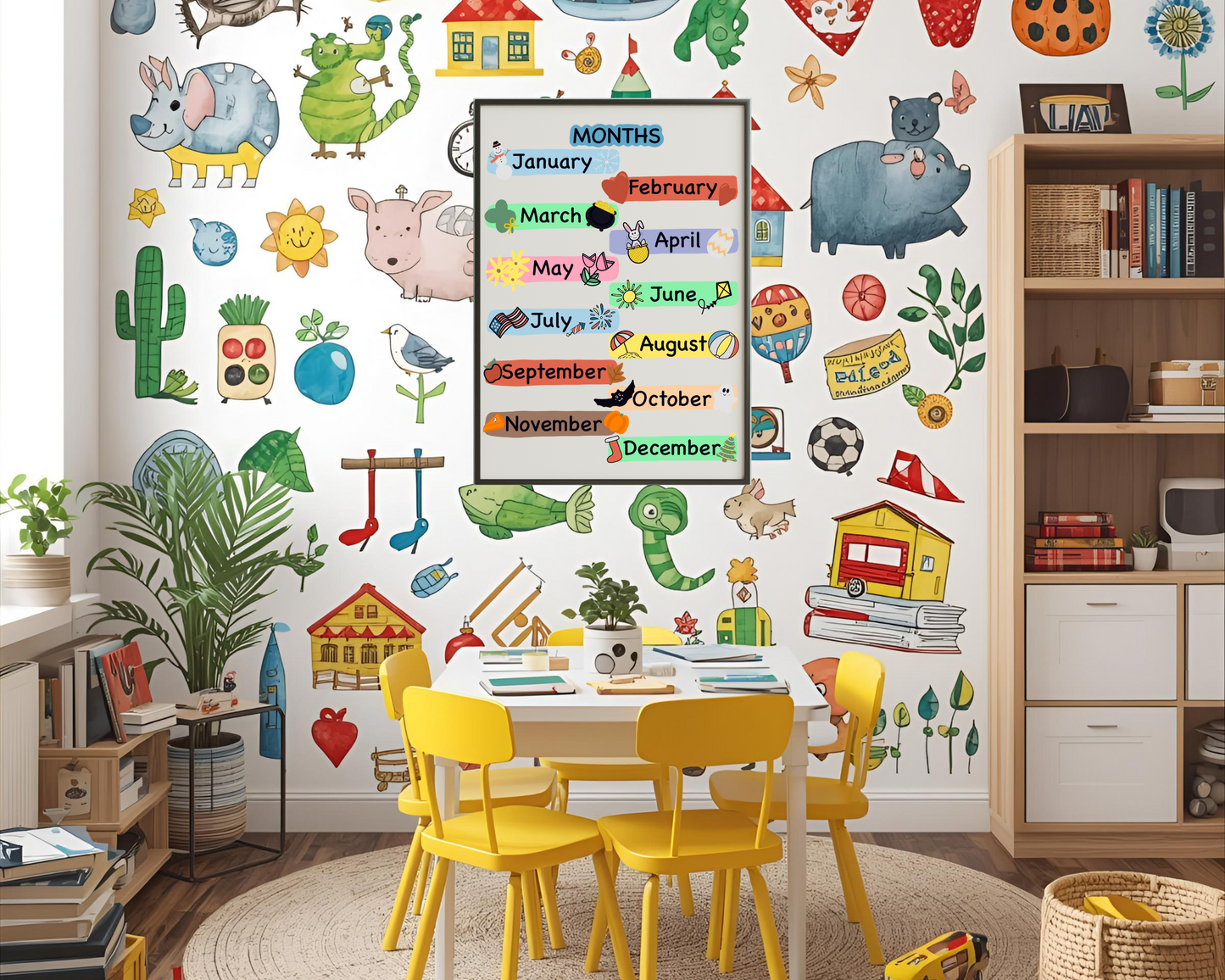 Months of the Year Poster for Toddlers Educational Wall Art for Kids Preschool and Classroom Decor