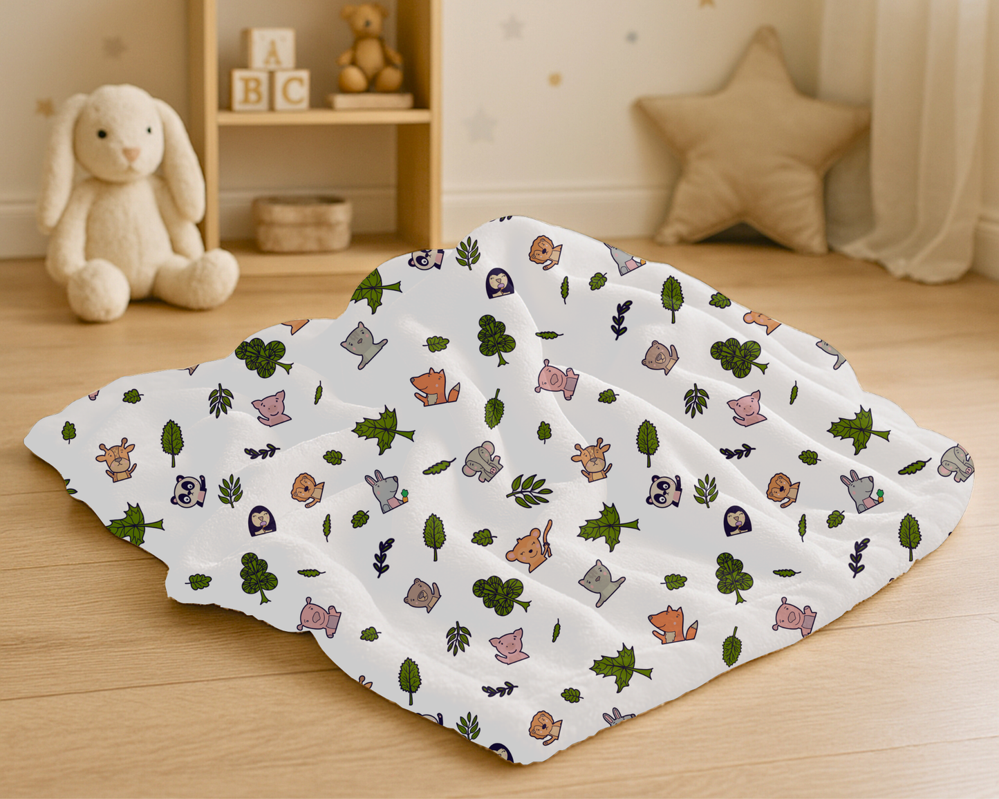 Zoo Safari Velveteen Plush Blanket Soft Cozy Animal Print Throw for Kids and Adults