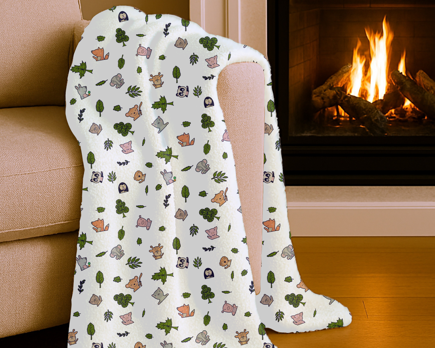 Zoo Safari Velveteen Plush Blanket Soft Cozy Animal Print Throw for Kids and Adults