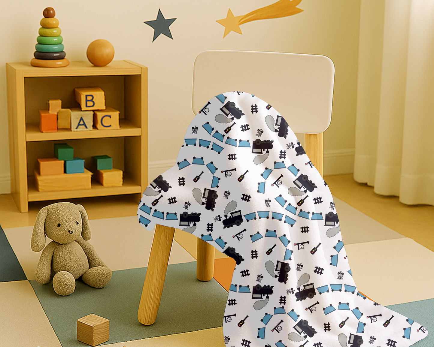 Train Themed Velveteen Plush Blanket – Soft Locomotive Throw for Kids, Adults & Train Lovers