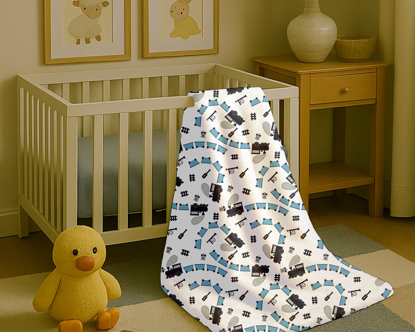 Train Themed Velveteen Plush Blanket – Soft Locomotive Throw for Kids, Adults & Train Lovers