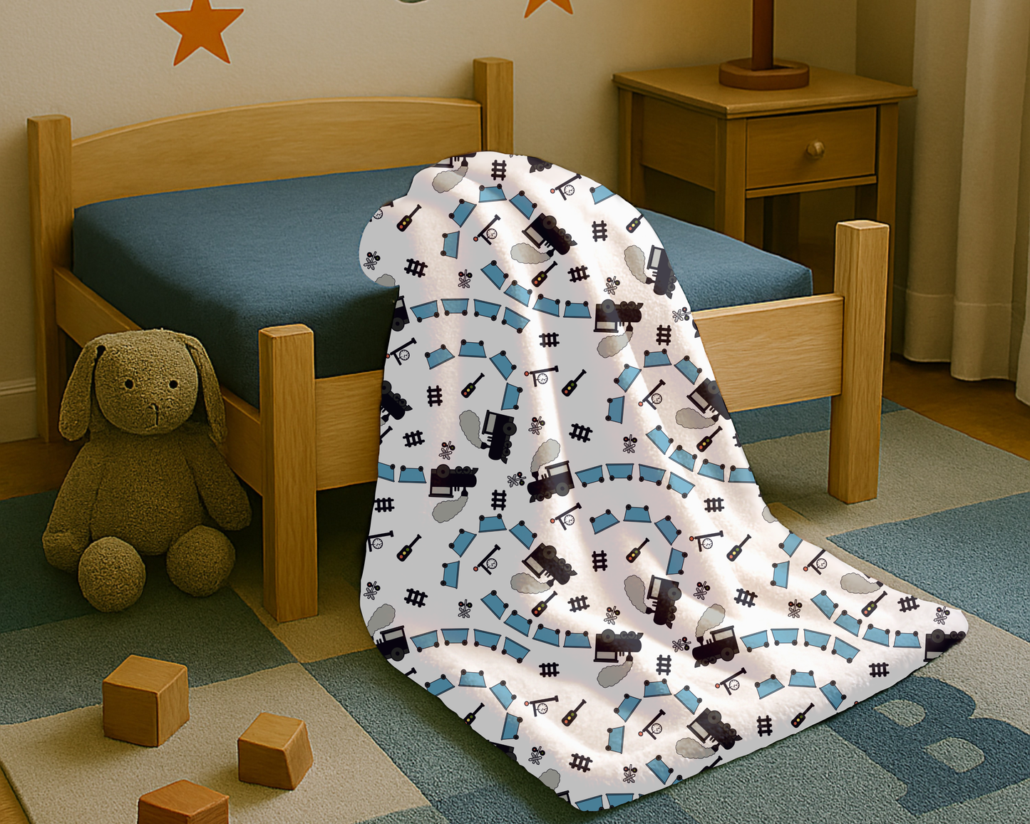 Train Themed Velveteen Plush Blanket – Soft Locomotive Throw for Kids, Adults & Train Lovers