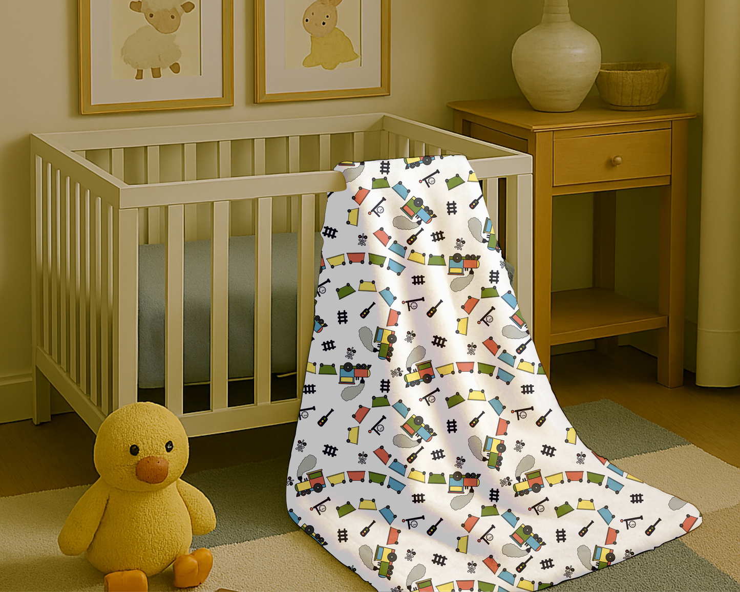 Locomotive Train Plush Blanket – Soft Velveteen Throw for Bedroom, Living Room & Gifts