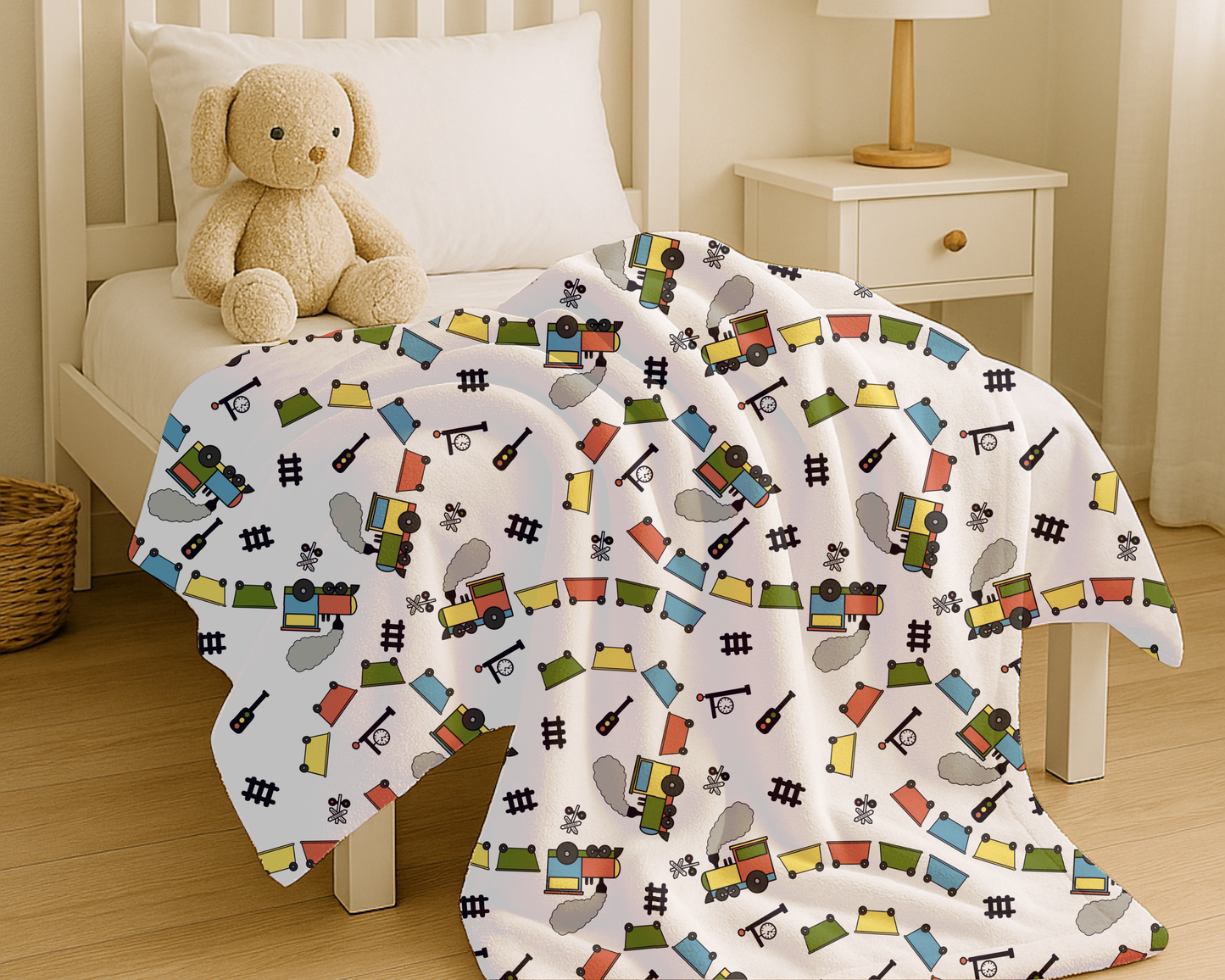 Locomotive Train Plush Blanket – Soft Velveteen Throw for Bedroom, Living Room & Gifts