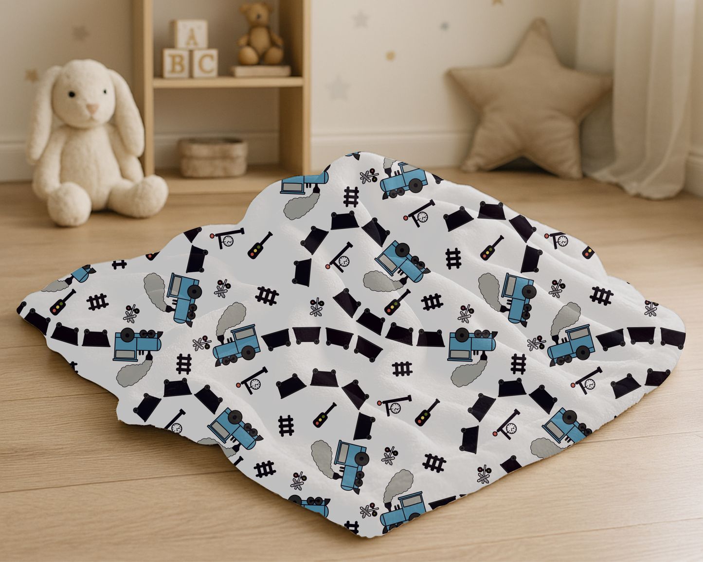 Train Lover Plush Blanket – Cozy Velveteen Throw with Locomotive Design for Home & Gifts