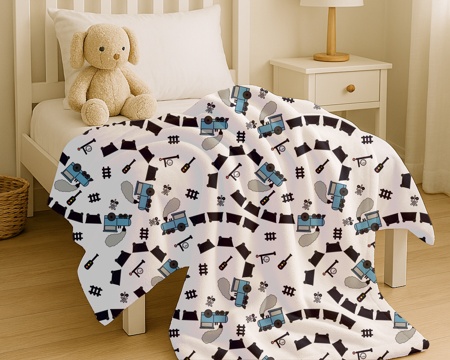 Train Lover Plush Blanket – Cozy Velveteen Throw with Locomotive Design for Home & Gifts