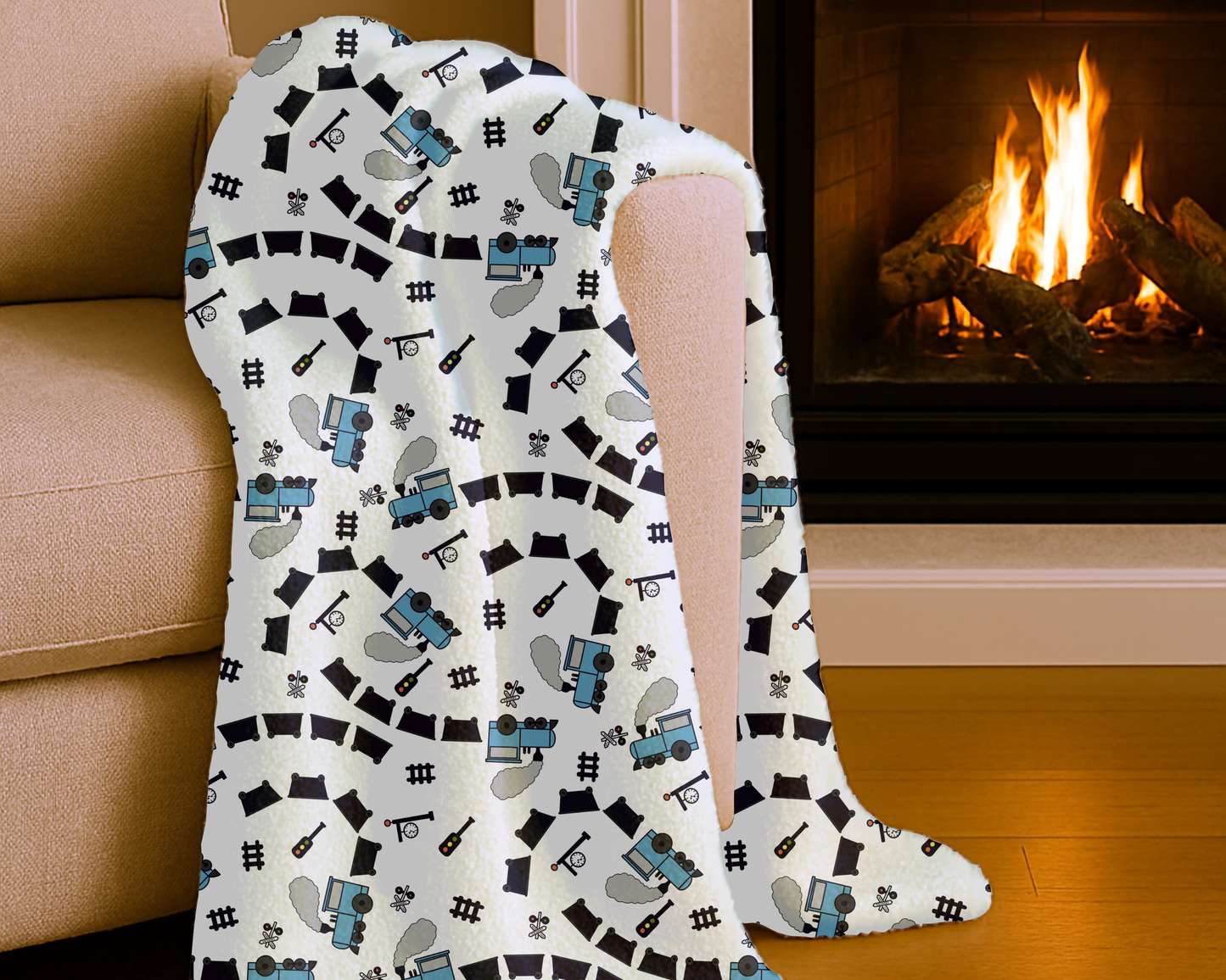 Train Lover Plush Blanket – Cozy Velveteen Throw with Locomotive Design for Home & Gifts