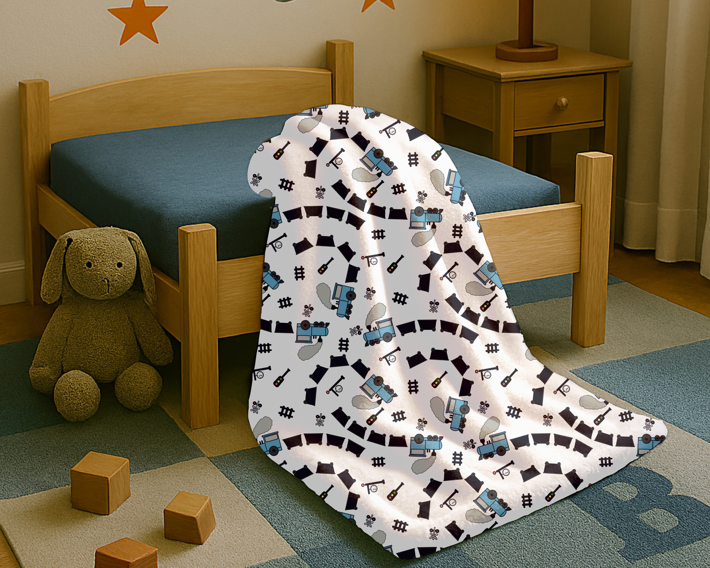 Train Lover Plush Blanket – Cozy Velveteen Throw with Locomotive Design for Home & Gifts