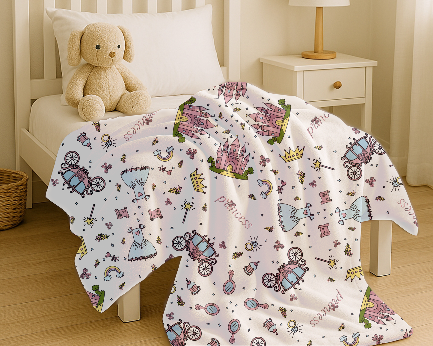 Personalized Princess Blanket – Custom Name Velveteen Plush Throw for Girls’ Bedroom Decor