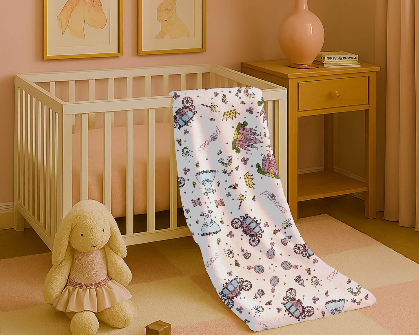 Personalized Princess Blanket – Custom Name Velveteen Plush Throw for Girls’ Bedroom Decor