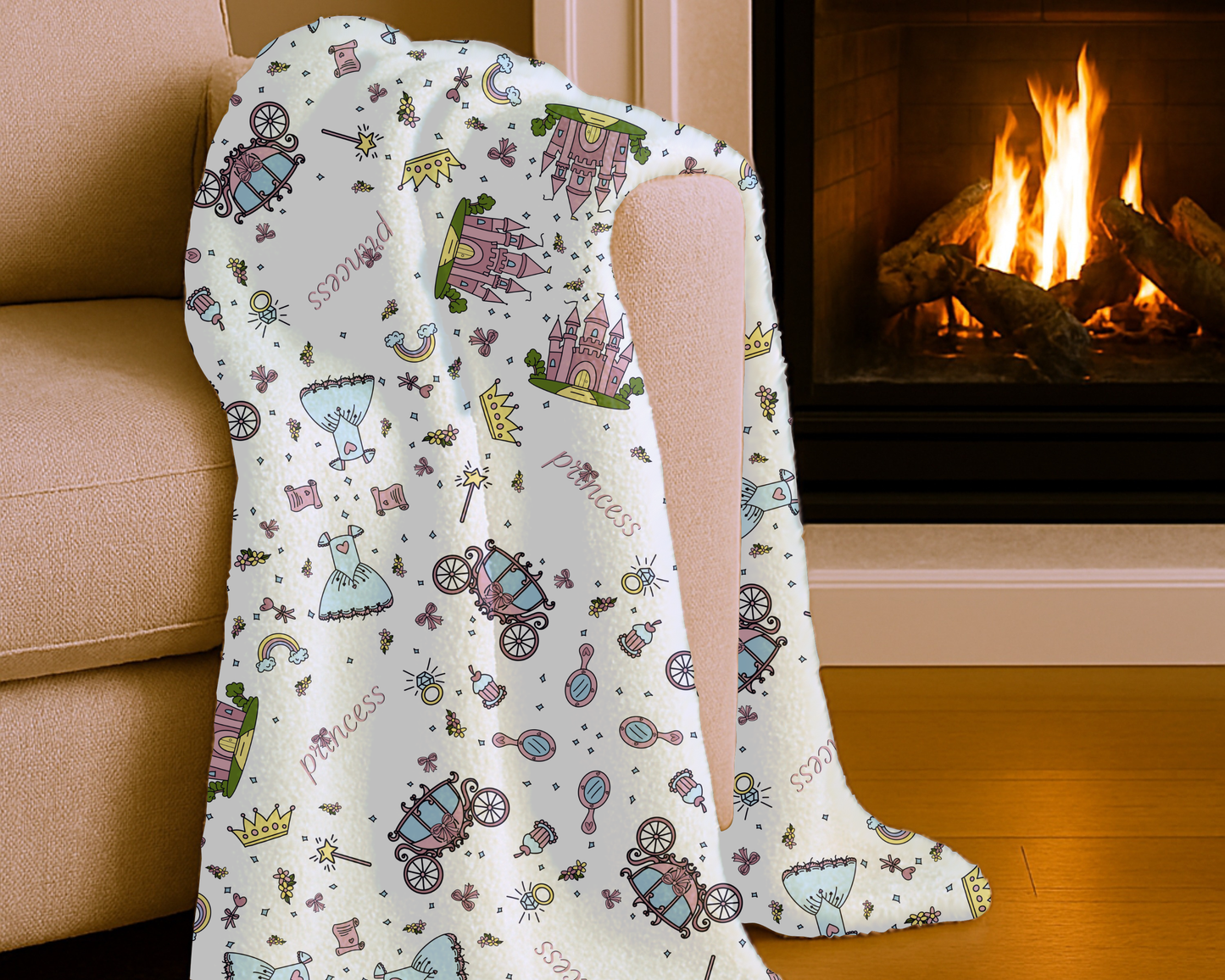 Personalized Princess Blanket – Custom Name Velveteen Plush Throw for Girls’ Bedroom Decor