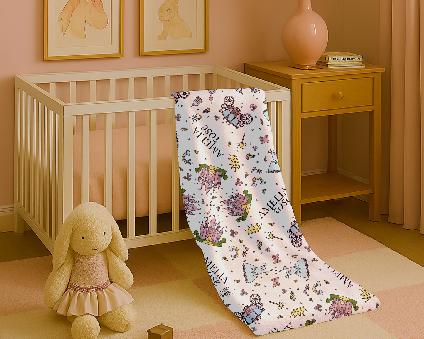 Personalized Princess Blanket – Custom Name Velveteen Plush Throw for Girls’ Bedroom