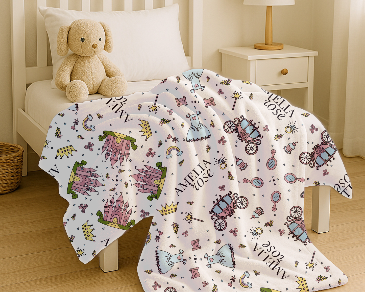 Personalized Princess Blanket – Custom Name Velveteen Plush Throw for Girls’ Bedroom