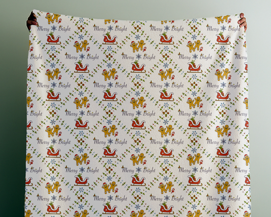 Christmas Velveteen Plush Blanket with Gingerbread Sleighs Trees and Merry and Bright Design