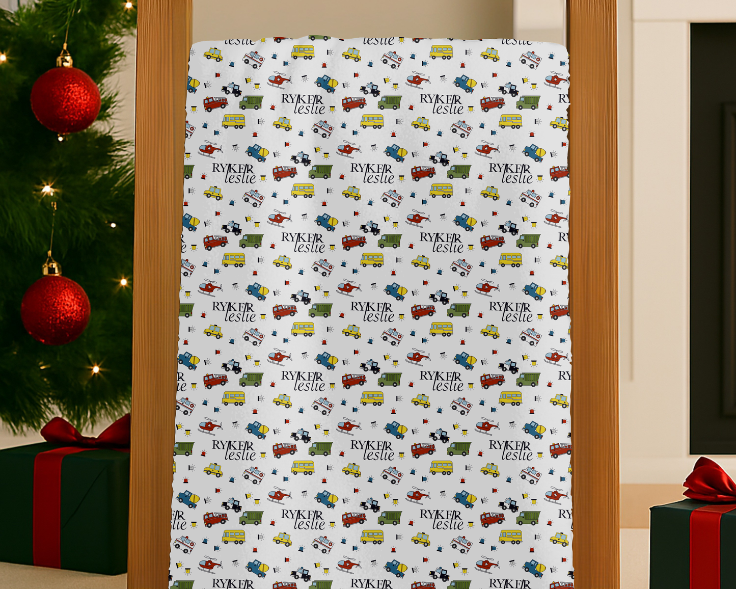 Personalized Kids Car Blanket Custom Name Velveteen Plush Throw with Trucks and Cars Holiday Gift