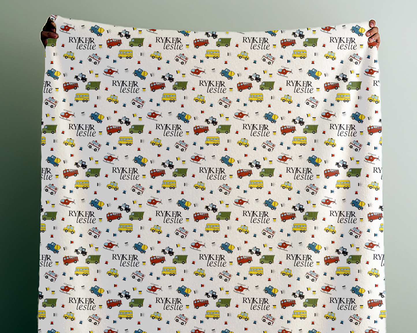 Personalized Kids Car Blanket Custom Name Velveteen Plush Throw with Trucks and Cars Holiday Gift